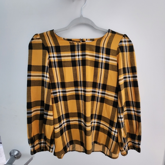 XS Yellow Plaid Blouse - Picture 1 of 1